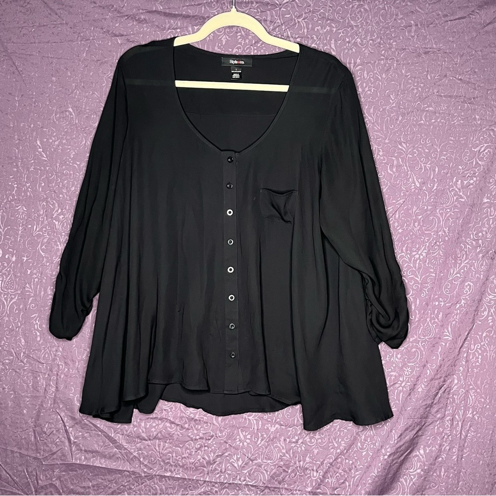 Style & Co Women's Black Button-Up Top - Size Large